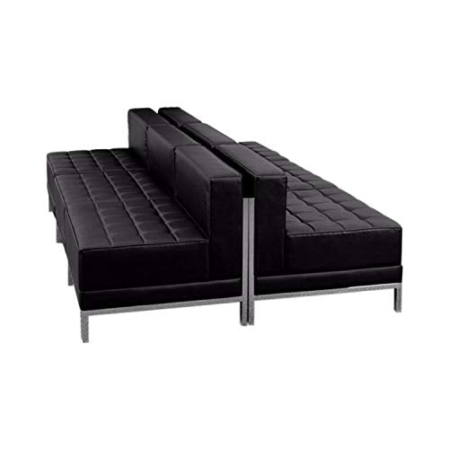 Offex 6 Piece Black Leather Reception Guest Seating Lounge Set