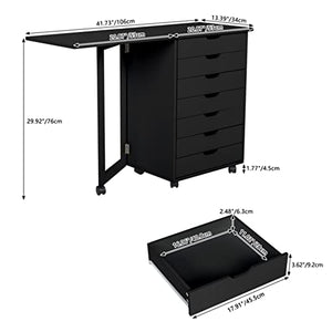 KIZQYN Mobile Wood Filing Cabinet with Desk - Black Color