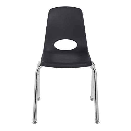 FDP 16" School Stack Chair, Stacking Student Seat with Chromed Steel Legs and Nylon Swivel Glides; for in-Home Learning or Classroom - Black (6-Pack), 10368-BK
