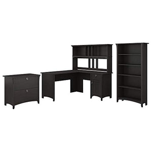 Bush Furniture Salinas L Shaped Desk with Hutch, Lateral File Cabinet, Bookcase - Vintage Black, 60W