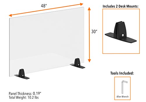 Stand Steady Clear Desktop Panel | Freestanding Protective Acrylic Shield & Sneeze Guard |Portable Desk Divider for Desks & Tabletops | for Offices, Schools, Libraries & More (48 x 30)