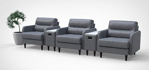 BREAKtime 3 Person Waiting Reception Lounge Chairs Set with Charging Tables - Model 8153, Graphite Gray Leather
