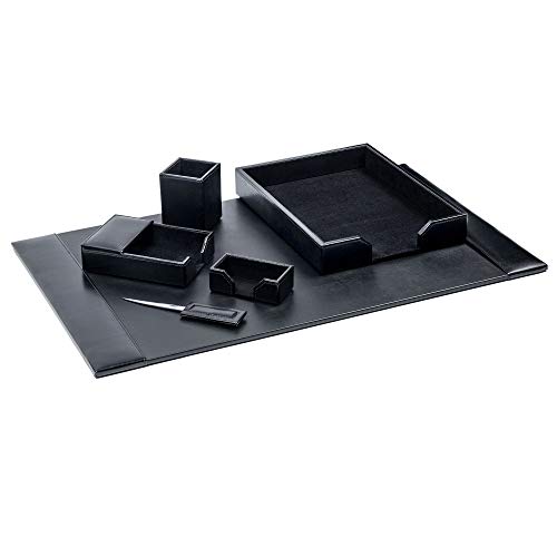 Dacasso Black Bonded Leather 6-Piece Desk Set