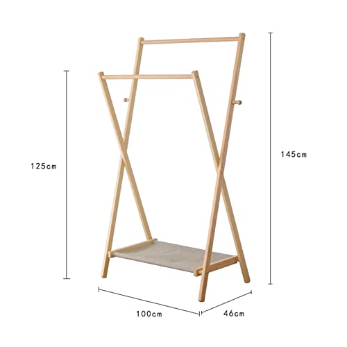 BinOxy Free Standing Wood Coat Rack Double Rod Hanging Clothes Rack - Heavy Duty (Size: L)