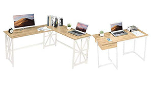GreenForest Large L Shaped Desk and Computer Desk Bundle, Industrial Gaming Writing Desk Home Office Furniture Set, Oak
