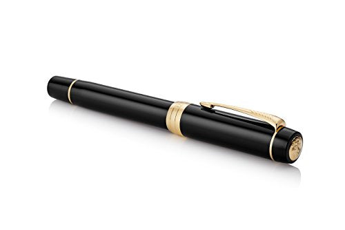 PARKER Duofold Centennial Fountain Pen, Classic Black with Gold Trim, Fine Solid Gold Nib, Black Ink and Convertor (1931381)