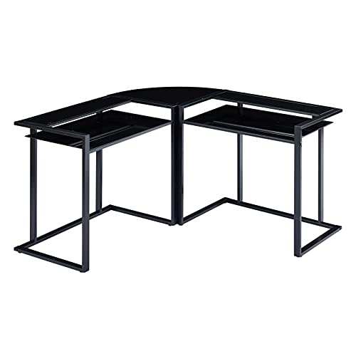 WANYI Black, 56" L Molded Computer Desk Gaming Desk Home Office Writing Workstation Toughened Glass Study Keyboard Modern Table for Modest Spaces