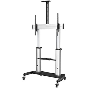 StarTech.com Heavy Duty Mobile TV Stand for 60-100" Display - Adjustable Height TV Cart with Universal Mount and Shelves