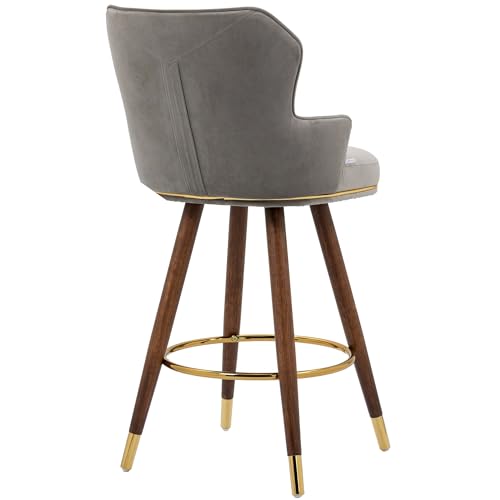Ergonomic Polyester Bar Stools Set with Footrest and Armrests - Grey Wood Finish