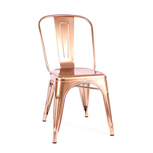 Design Lab MN Dreux Light Rose Gold Steel Side Chair, Set of 4, Chrome Light Rose Gold, Null
