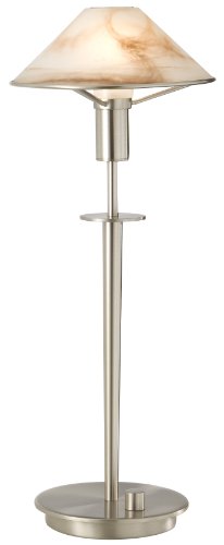 Holtkoetter 6514 SN ABR Lighting for The Aging Eye Halogen Table Lamp, Satin Nickel with Alabaster Brown Glass, 5.625" x 7" x 18.5"