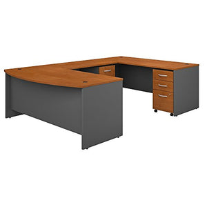 Bush Business Furniture Series C 72W x 36D Bow Front U Shaped Desk with Mobile File Cabinets in Natural Cherry