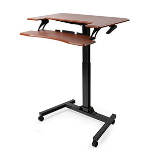 FRITHJILL Mobile Stand Up Desk, Pneumatic Height Adjustable Sit Stand Laptop Desk Movable Workstation with Keyboard Holder