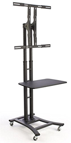 Mobile TV Stand for a 32 to 70 inch Flat Panel Monitor, 28-inch Shelf, Height-Adjustable and Tilting Bracket - Black