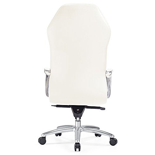 Modern Ergonomic Sterling Leather Executive Chair with Aluminum Base- Cream