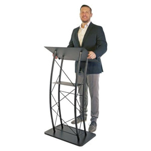 AVTronics Kingdom KMLSTL Large Curved Metal Lectern with Shelf - Black