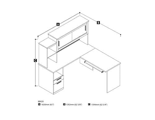 L-Shaped Desk with Pedestal and Hutch