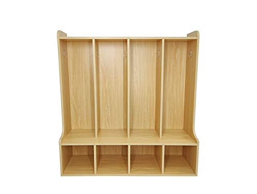 FixtureDisplays® 4-Section Kids School Coat Locker 41 X 13 X 43" with Bench and Cubbies, Backpack and Cubby Storage Organizer with Hooks, MDF Wood Locker for Daycares, Classrooms‘ Homes 10059-NPF