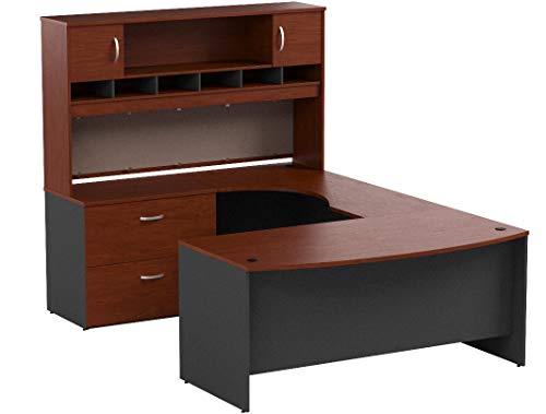 Bush Business Furniture Series C 72W Left Handed Bow Front U Shaped Desk with Hutch and Storage in Hansen Cherry
