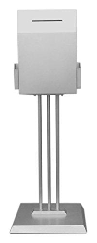 Steel Ballot Box for Floor, with (2) 4.5-inch Brochure Pockets, 45-inch-Tall Suggestion Box Stand - Silver