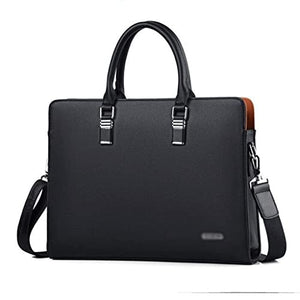 SFFZY Men's Bag Leather Shoulder Bag for Business Briefcase Laptop Casual Large Capacity Handbag (Color : Black, Size : 15inch)