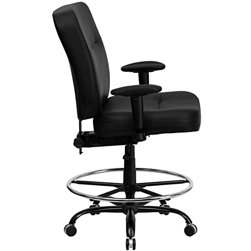 Offex Big & Tall 400 lb. Rated Black LeatherSoft Drafting Chair with Adjustable Arms