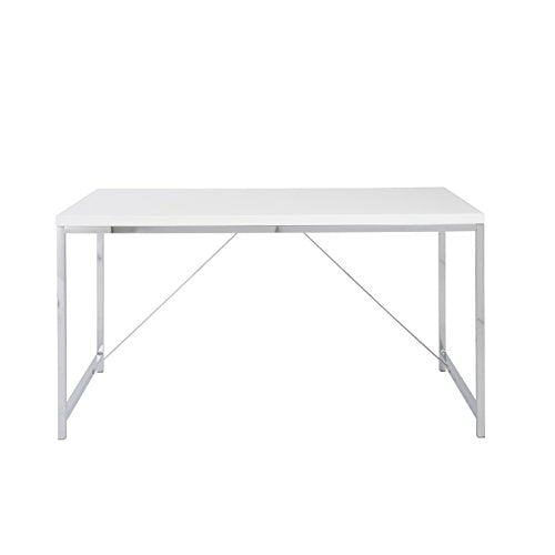 Eurø Style Gilbert High Gloss Lacquered Top Desk with Chromed Steel Frame, White