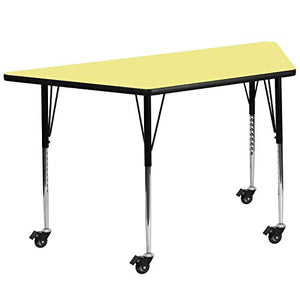 Flash Furniture Mobile 29.5''W x 57.25''L Trapezoid Yellow Thermal Laminate Activity Table - Standard Height Adjustable Legs