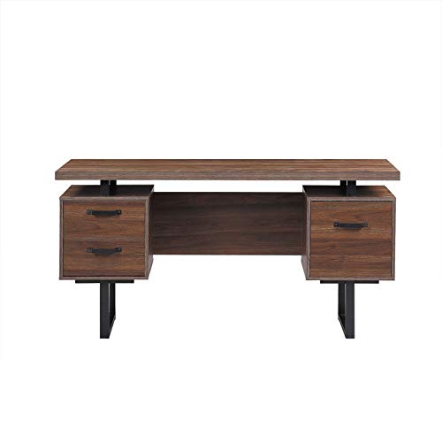 Noskatu Home Office Computer Desk with 3 Drawers, 59" Studying Writing Table with Steel Frame Space Saving Workstation Desk for Small Spaces (Walnut)