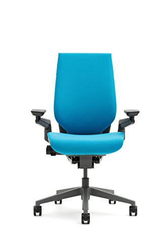 Steelcase Gesture Office Chair - Black Steelcase Leather, Medium Seat Height, Wrapped Back, Dark on Dark Frame, Lumbar Support