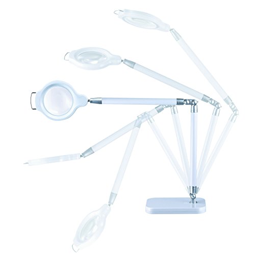 BLACK+DECKER PureOptics Summit Zoom Magnifier LED Desk Lamp, 5-Diopter Lens, 6 Dimming Levels, White