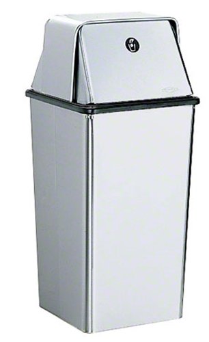 Bobrick 2250 Stainless Steel Floor-Standing Waste Receptacle with Self-Closing Door Top, Satin Finish, 13 Gallon Capacity, 13-3/8" Width x 29-1/2" Height
