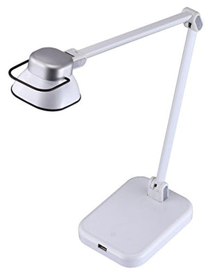 BLACK+DECKER PureOptics Elate Dual Arm 5W Flicker-Free Natural Daylight LED Desk Lamp with USB Charging Port, 2 Dimming Levels (263 Lumens), White (LED5NOV-WHT)