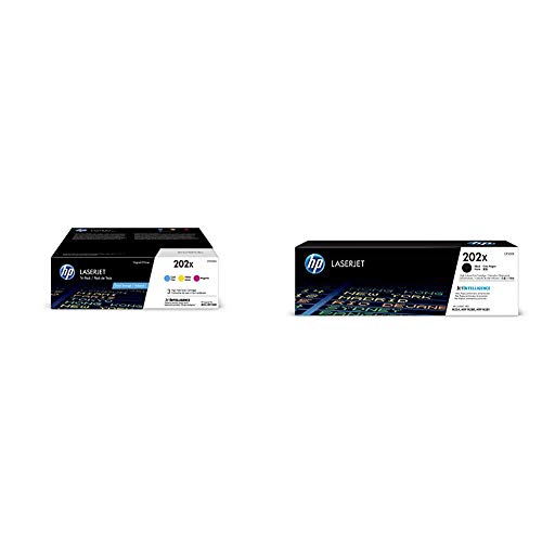 HP 202X | CF500X, CF501X, CF502X, CF503X | Toner Cartridge Bundle | Works with HP Laserjet Pro M254, M281cdw, M281dw | Black, Cyan, Magenta, Yellow | High Yield