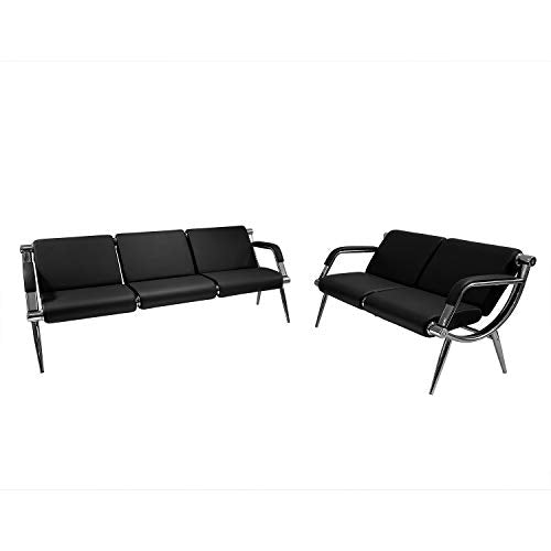 Wonline Office Reception Chair Set Waiting Room Bench Visitor Guest Sofa Airport Clinic School Salon Black PU Leather