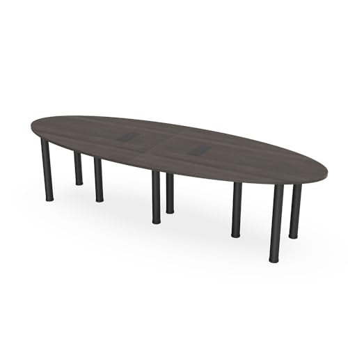 SKUTCHI DESIGNS INC. Oval Conference Room Table | Matte Black Legs | Power/Data Units | Harmony Series | 8 Person | Black Oak