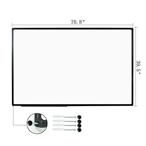 JILoffice Large Magnetic White Board, Dry Erase Board 72 x 40 Inch, Black Aluminum Frame with Detachable Marker Tray, Wall Mounted Board for Office Home and School