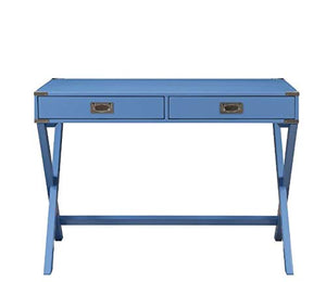 Knocbel 42in Computer Desk with Storage Drawers, Home Office Workstation Writing Table with X-Shaped Base, Metal Corners & Handles (Blue)