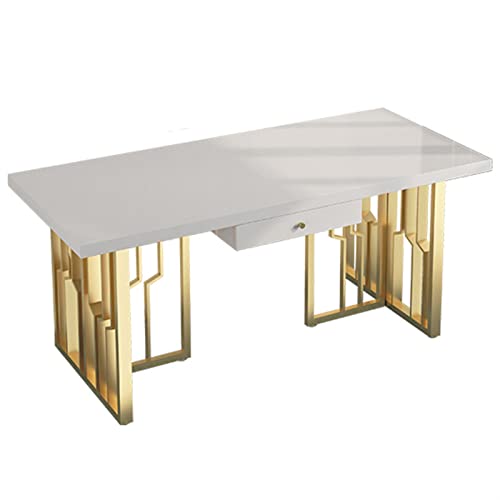 BinOxy Computer Desk/Writing Desk with Drawer and Gold Metal Frame - Modern Wood Iron PC Laptop Desk - Northern Europe Style Study Desk - Household Office Furniture - Size: [Insert Size]