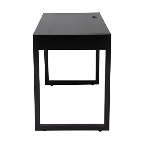 M MAJOR-Q 99400-4827JET Tone 52" W Computer Desk with Two Drawers, Power Outlet, USB Ports-Sturdy Wooden Study, Home Office Writing Laptop Table Blue Finish, Dark Grey and Black