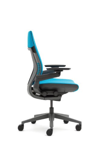 Steelcase Gesture 442 Stool Chair - Cogent: Connect Licorice Fabric, Medium Seat Height, Shell Back, Dark on Dark Frame, Polished Aluminum Base