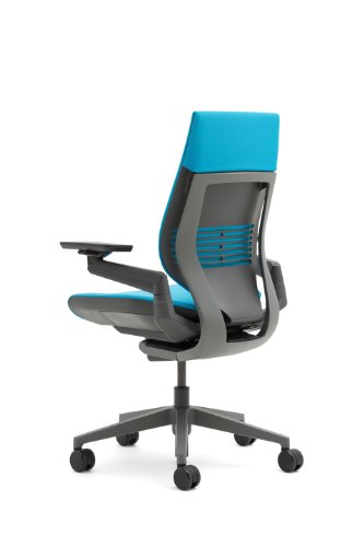 Steelcase Gesture 442 Stool Chair - Cogent: Connect Licorice Fabric, Medium Seat Height, Shell Back, Dark on Dark Frame, Polished Aluminum Base