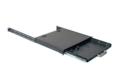 RSF1111BK21F4K2 1U Compact Rack Mount Keyboard Drawer with Retractable Mouse pad for Either Right or Left Hand Operator Supports 2 Post and 4 Post Rack from 15 inch up to 31 inch Depth Rack Cabinet