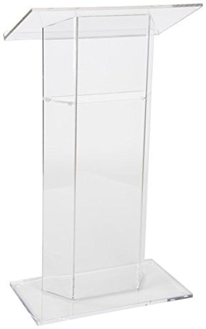 Displays2go Clear Church Pulpit Lectern, Thick Acrylic, No Assembly, Inner Shelf, Pedestal Base (LECTCV)