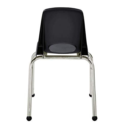 FDP 16" School Stack Chair, Stacking Student Seat with Chromed Steel Legs and Ball Glides; for in-Home Learning or Classroom - Black (6-Pack), 10367-BK