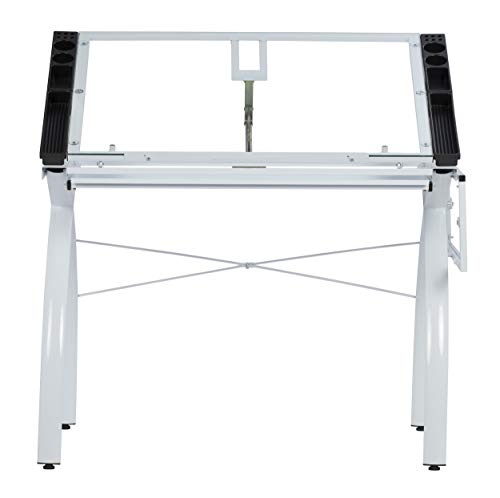 SD Studio Designs 10096 Futura Station Drafting Craft Table with Folding Shelf Top, Adjustable, White/Clear Glass