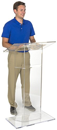Displays2go Clear Church Pulpit Lectern, Thick Acrylic, No Assembly, Inner Shelf, Pedestal Base (LECTCV)
