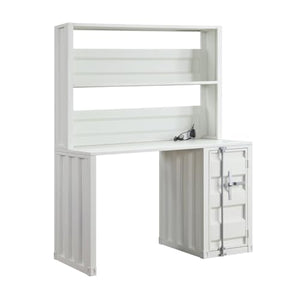 212 Main Metal Base Desk & Hutch with Slated Pattern & Storage Compartment White