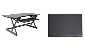 Rocelco 46" Height Adjustable Standing Desk Converter with Anti Fatigue Mat BUNDLE - Triple Monitor Riser Workstation - Black