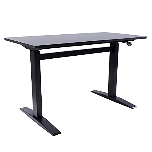 MEGAMILLION Pneumatic Standing Desk Adjustable Height- 48 inch Whole Piece Top, Sit to Stand Desk, Adjustable Computer Laptop Desk Workstation for Home& Office [Black Frame + Black Top]